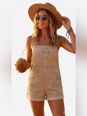 Antares New With Tags Tan Denim Short Overalls Size XS